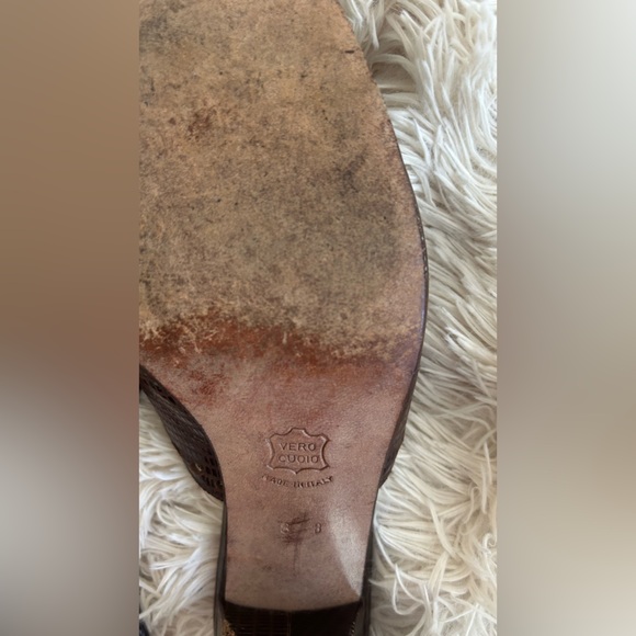 Bottega Veneta Brown Leather Square Mules Spec Edition VTG sz 8 Scalloped Edge - Picture 6 of 17